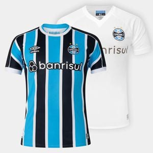 Kit Camisa Grêmio 23/24 s/nº Umbro Torcedor Masculina - 2 Peças - Azul+Preto | PIX