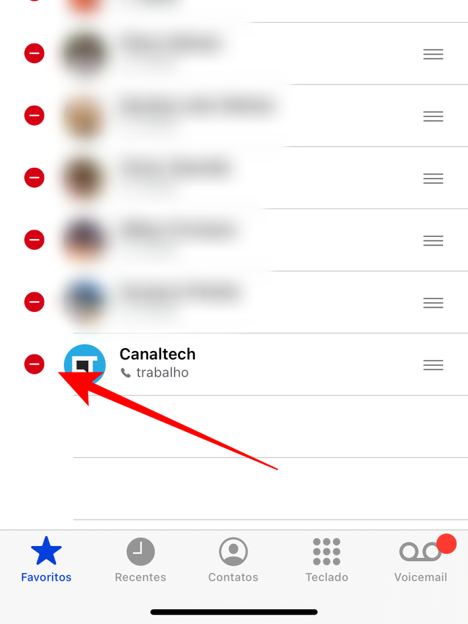 Clique no símbolo vermelho para apagar algum contato da sua lista de favoritos. Captura de tela: Lucas Wetten (Canaltech)