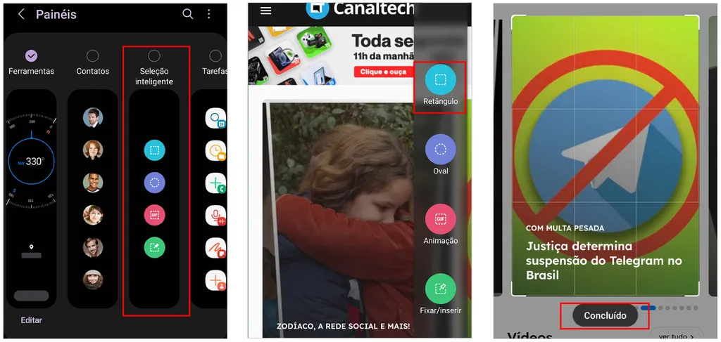 Use o painel Edge dos celulares Samsung para a captura parcial (Imagem: Captura de tela/André Magalhães/Canaltech)