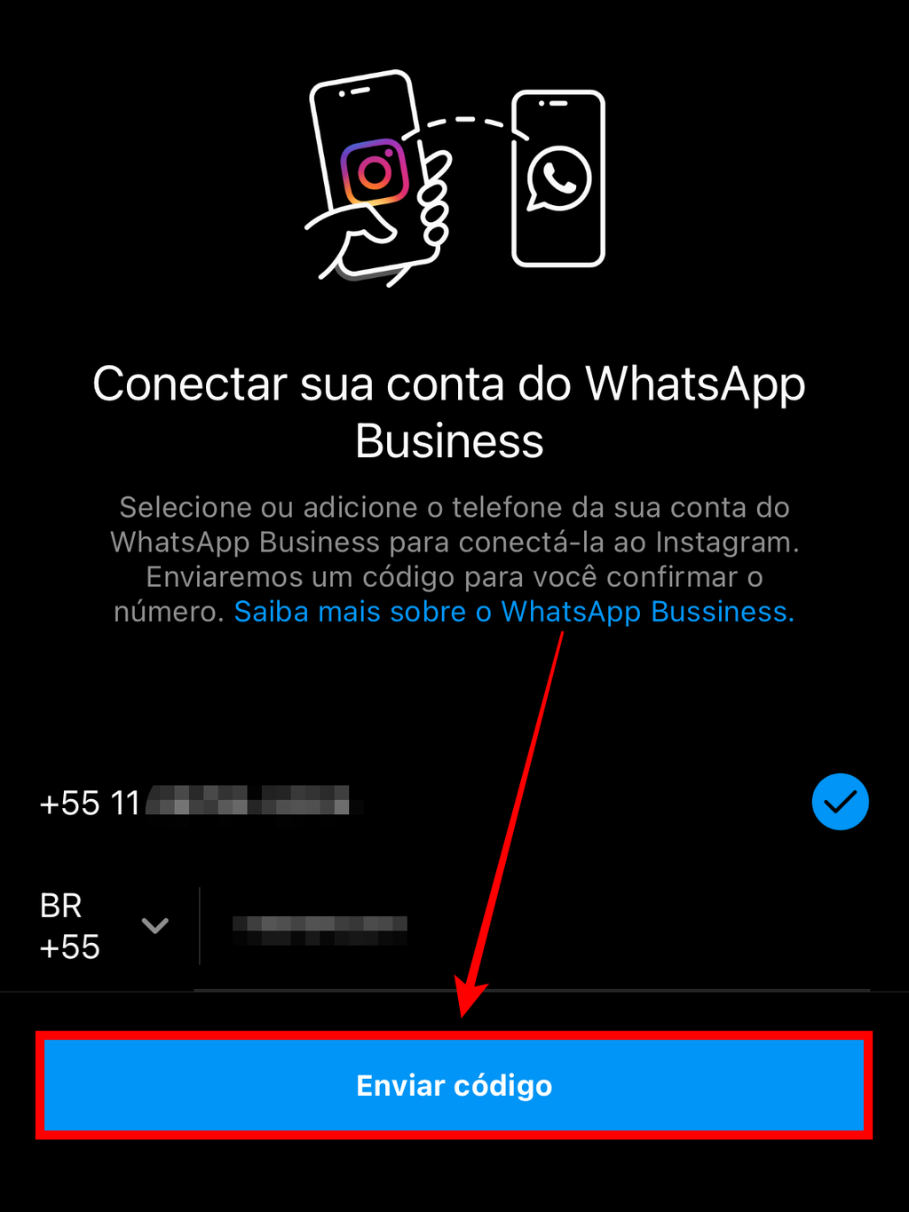 Por padrão, o próprio Instagram reconhece um número do WhatsApp Business se você já estiver logado no celular (Captura de tela: Caio Carvalho/Canaltech)