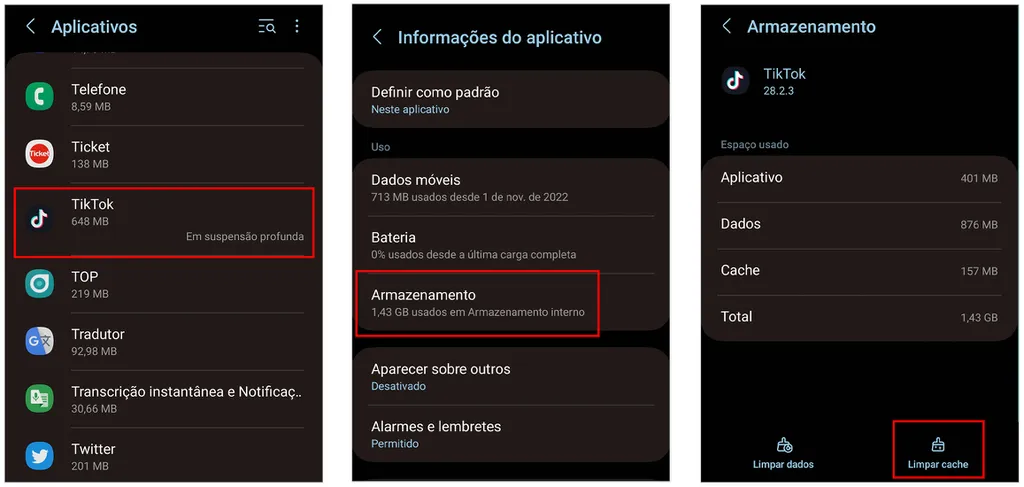 Limpe o cache de cada app instalado no Android (Imagem: Captura de tela/André Magalhães/Canaltech)
