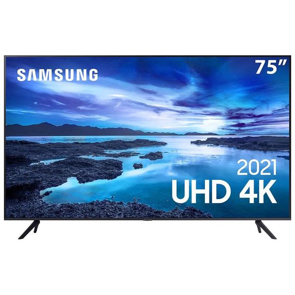 Smart TV 75\" UHD 4K Samsung 75AU7700, Processador Crystal 4K, Tela sem limites, Visual Livre de Cabos, Alexa built in, Controle Único