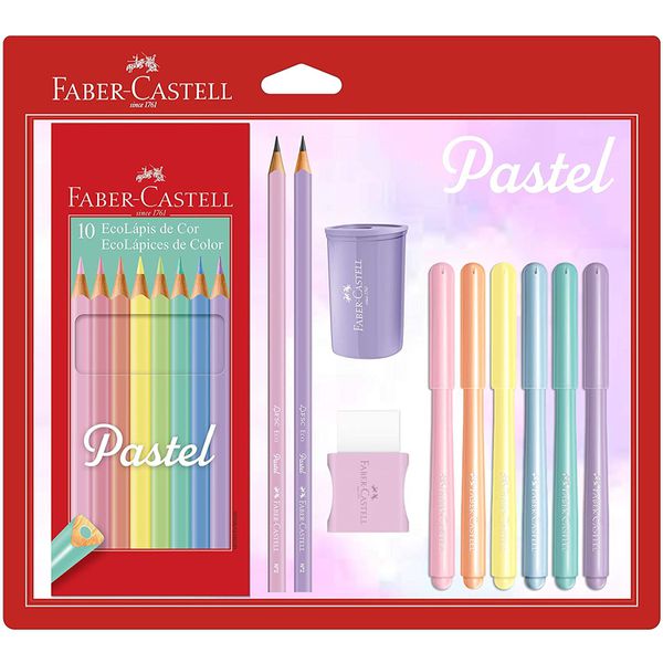 Kit Tons Pastel, Faber-Castell, KIT/PASTEL, Lápis de Cor + Canetinhas + Borracha + Apontador + Grafite