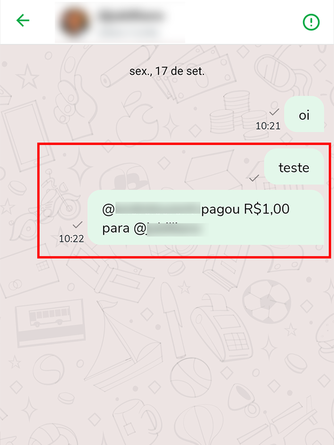 Tela de conversas também pode ser usada para confirmar pagamentos (Imagem: André Magalhães/Captura de tela)