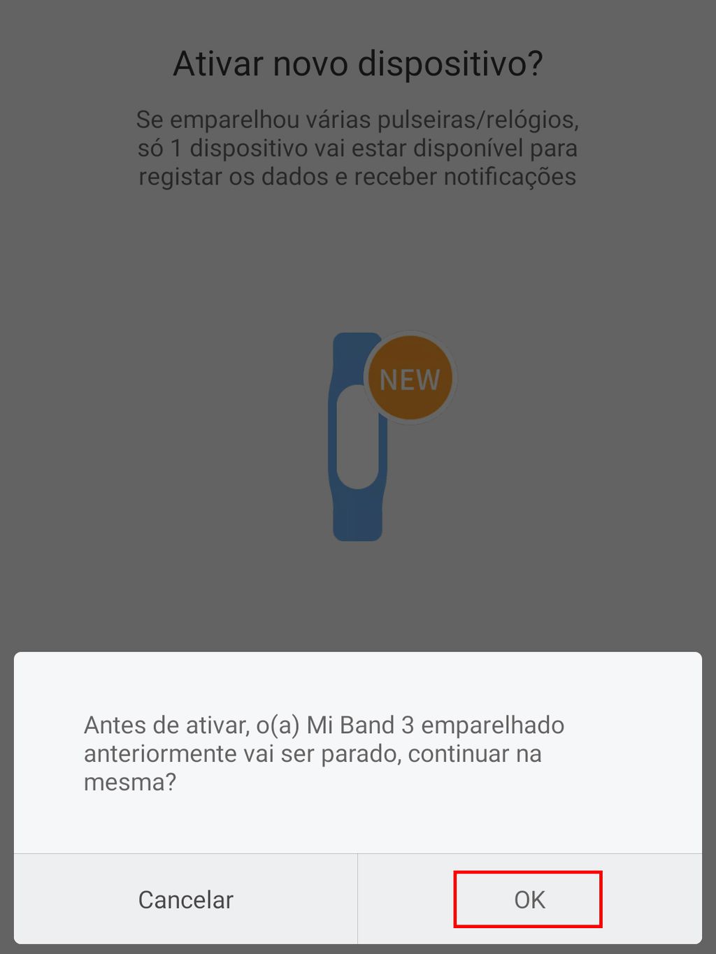 Ative a nova Mi Band caso tenha outra já em uso no app (Imagem: Felipe Junqueira/Captura de tela)