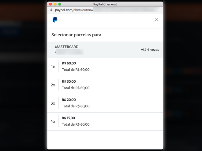 Escolha o número de parcelas (Imagem: André Magalhães/Captura de tela)