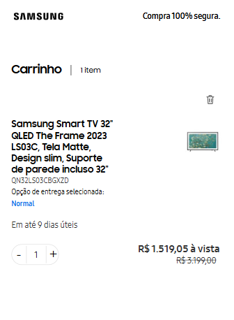 Samsung Smart TV 32" QLED The Frame 2023 LS03C, Suporte de parede ...