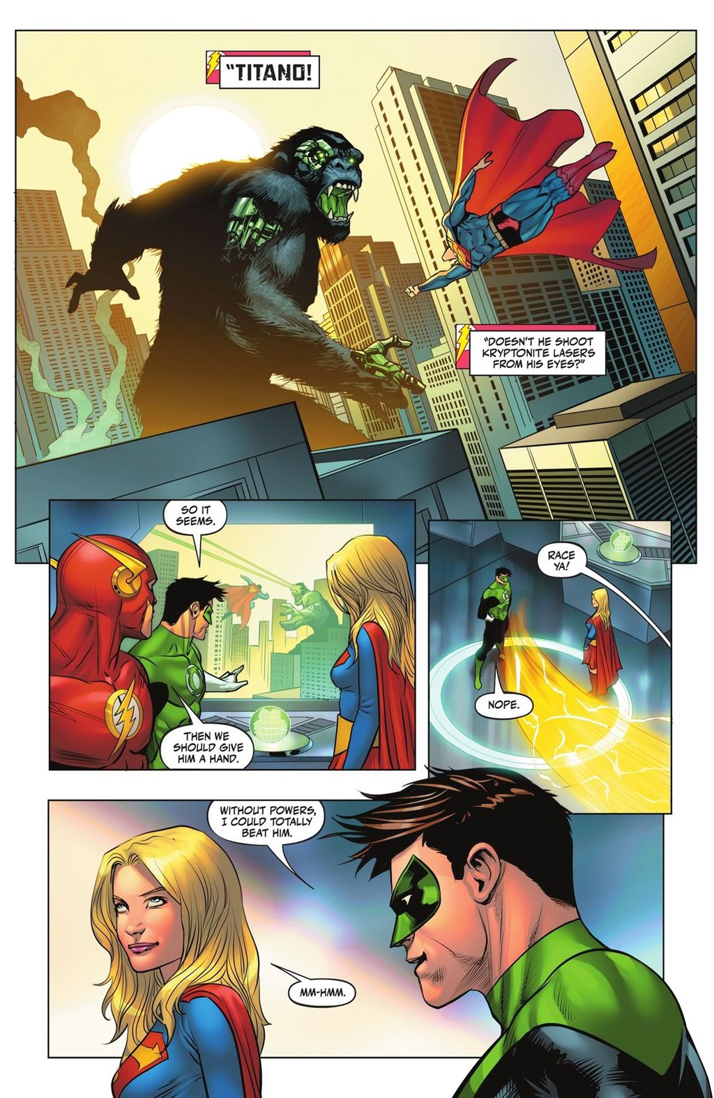 Lanterna Verde diz que, sem poderes, ele conseguiria vencer o Flash em uma corrida (Imagem: Reprodução/DC Comics)