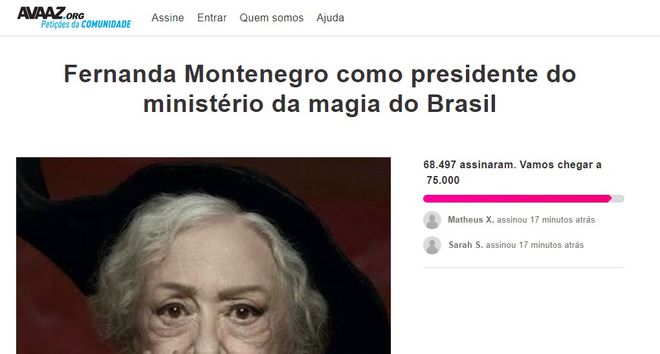 Petição para que Fernanda Montenegro seja a Ministra da Magia já conta com mais de 67 mil assinaturas