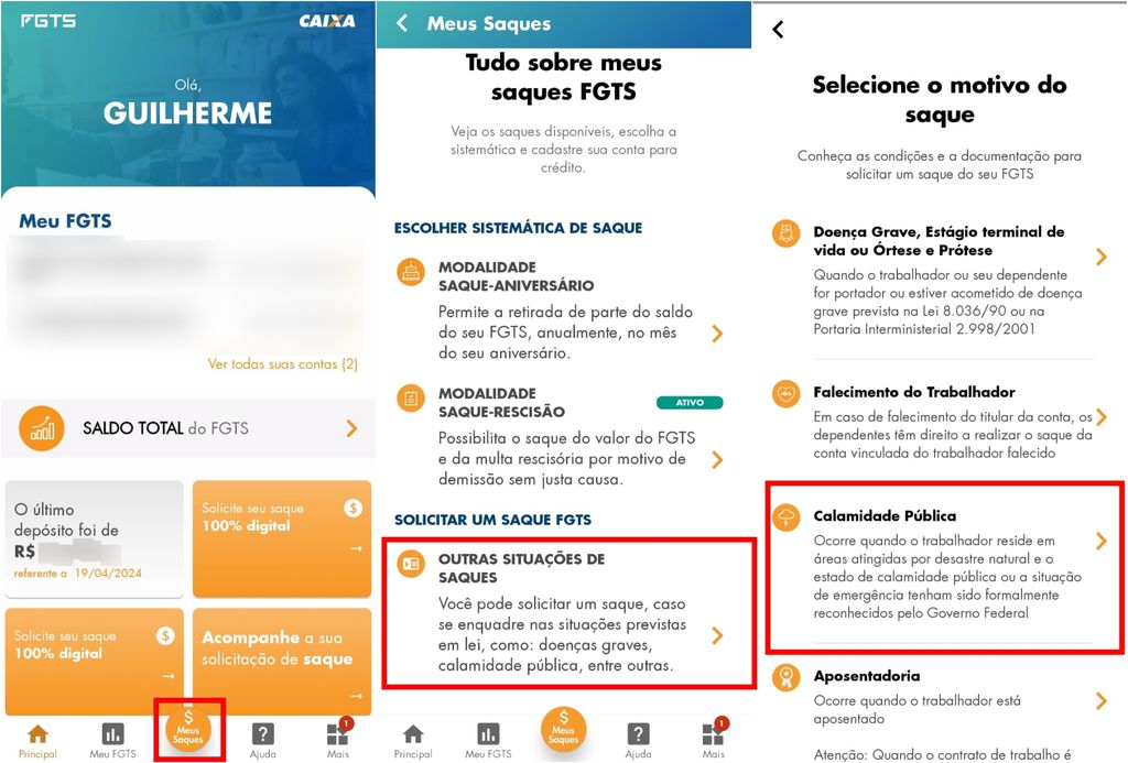 Solicitação de saque por calamidade pública pode ser feito pelo aplicativo FGTS (Imagem: Captura de tela/Guilherme Haas/Canaltech)