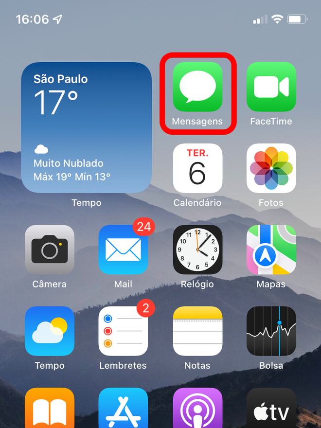 Na tela inicial, abra o aplicativo Mensagens no iPhone e iPad - Captura de tela: Thiago Furquim (Canaltech)