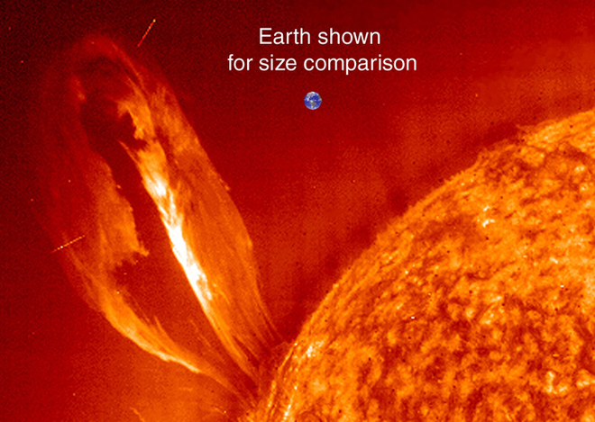 Comparação de tamanho entre a Terra e o Sol (Imagem: Reprodução/ESA/NASA) 
