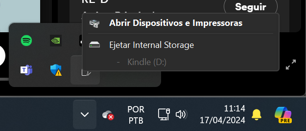 Kindle pode ser ejetado ao selecionar "Ejetar Internal Storage" (Imagem: Captura de tela/Vinicius Moschen)