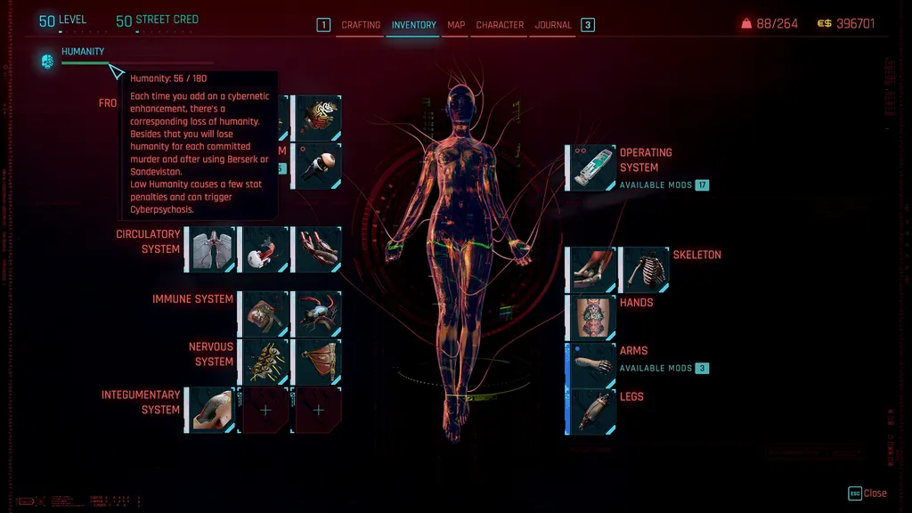 Status de Humanidade pode ser conferido durante o gameplay, acima dos pontos de vida, e também no inventário (Foto: Reprodução/Nexus Mods)