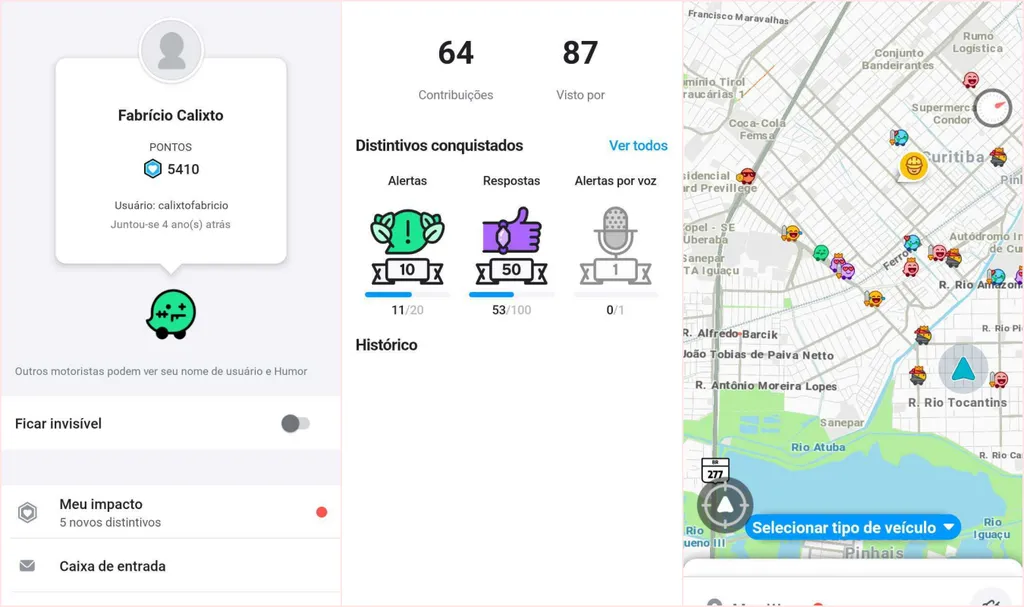 Para estimular o usuário a ser mais participativo, o Waze oferece um sistema de níveis e pontos (Imagens: Fabrício Calixto/Canaltech)