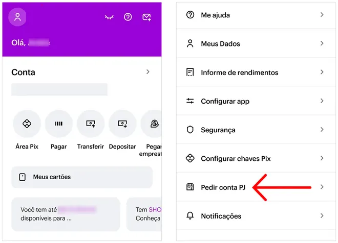 Nubank permite abrir conta PJ gratuita no mesmo app (Imagem: Captura de tela/André Magalhães/Canaltech)