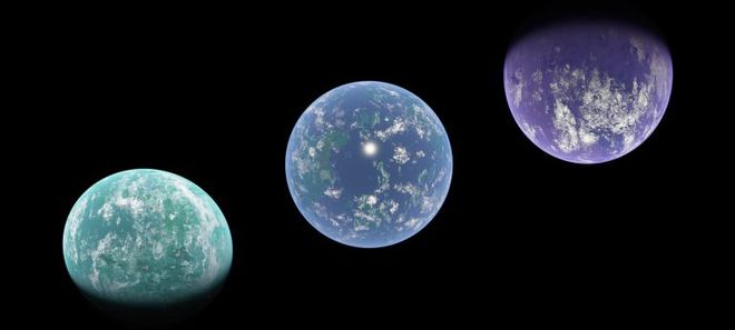 A diferença na aparência destes exoplanetas vem das diferentes composições atmosféricas (Imagem: Reprodução/Jack H. Madden)