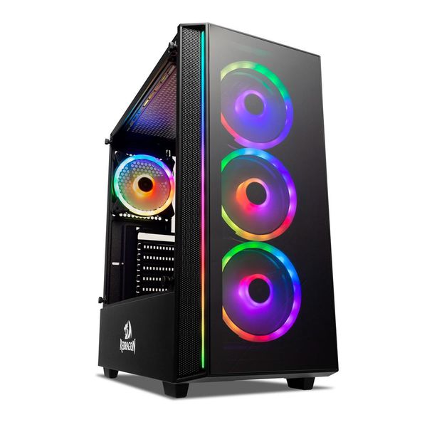 Gabinete Gamer Redragon Grapple, Mid Tower, RGB, Lateral em Vidro, Preto - GC-607BK | CUPOM