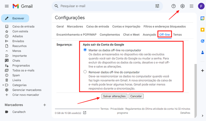 É possível usar o Gmail no modo offline para executar uma série de tarefas (Imagem: Captura de tela/Fabrício Calixto/Canaltech)