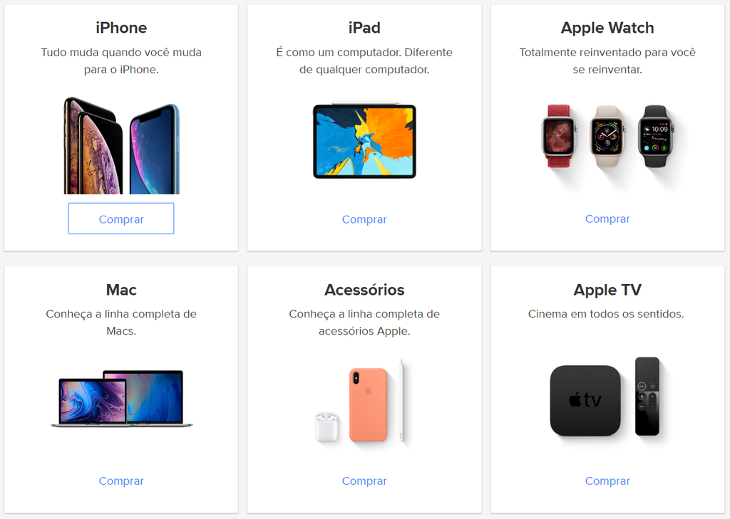 Categoria de produtos na página oficial da Apple no Mercado Livre (Imagem: Mercado Livre)