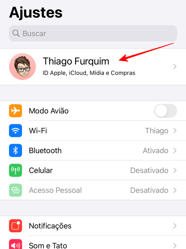 Escolha a opção com o perfil associado à ID Apple - Captura de tela: Thiago Furquim (Canaltech)