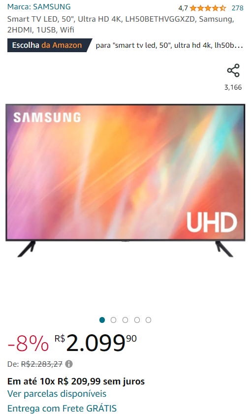[PARCELADO] Smart TV LED, 50", Ultra HD 4K, LH50BETHVGGXZD, Samsung ...