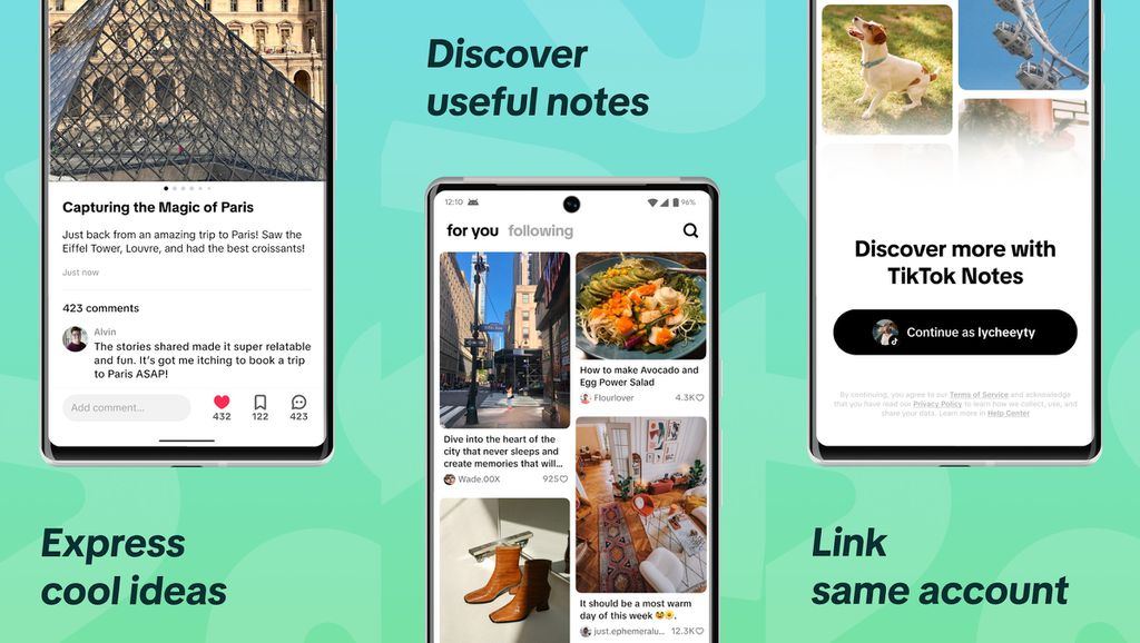 TikTok Notes é a nova aposta da ByteDance para rivalizar com o Instagram (Imagem: Divulgação/TikTok Notes)