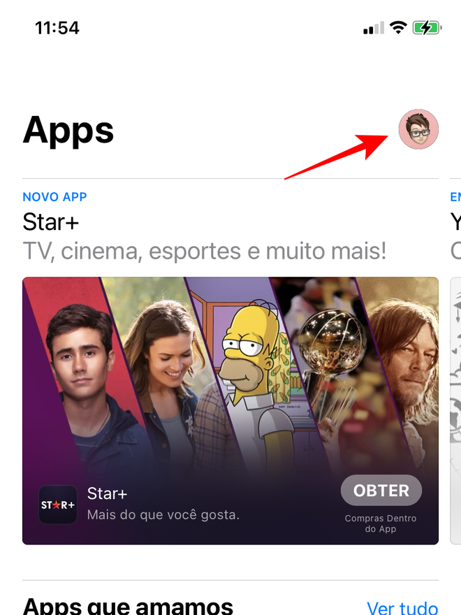 Toque na foto de perfil para abrir os ajustes de atualização da App Store - Captura de tela: Thiago Furquim (Canaltech)