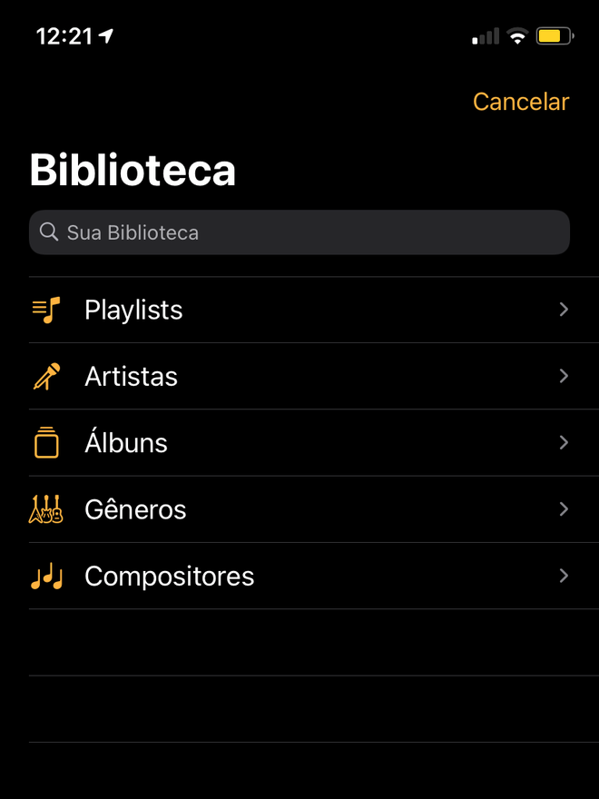 Explore a sua Biblioteca do Apple Music. Captura de tela: Lucas Wetten (Canaltech)