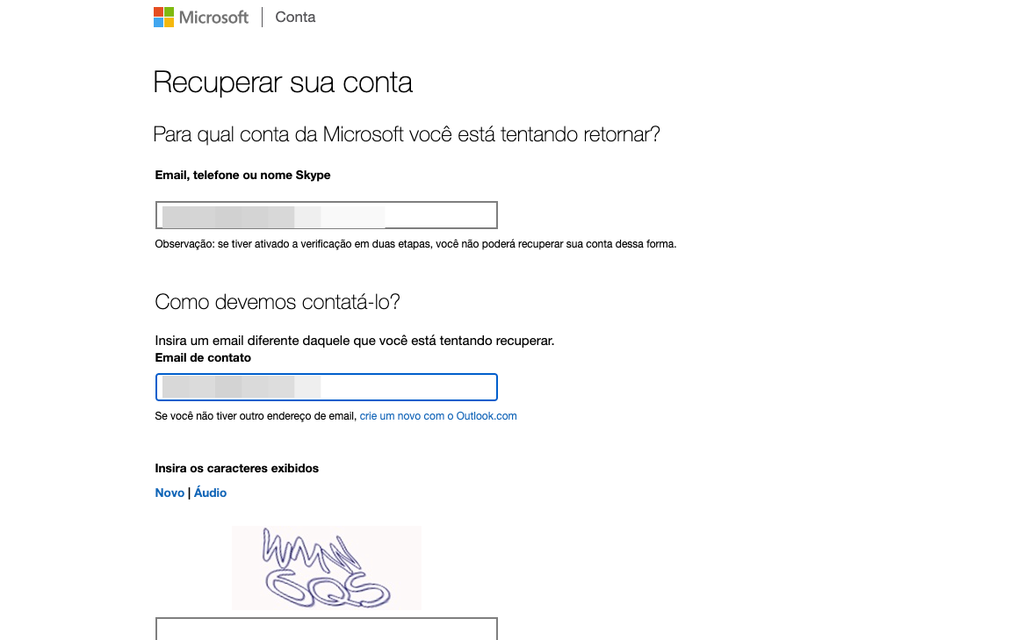 Solicite a recuperação de um e-mail para a Microsoft (Imagem: Captura de tela/Thiago Furquim/Canaltech)