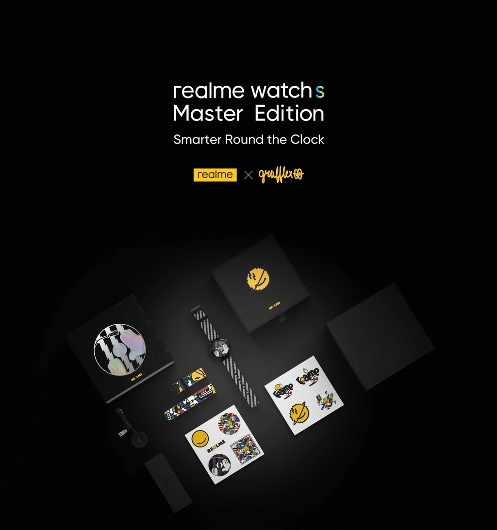 A Realme Watch S Master Edition é resultado de uma parceria entre a fabricante e o artista sul-coreano Grafflex (Imagem: Reprodução/Gizmochina)