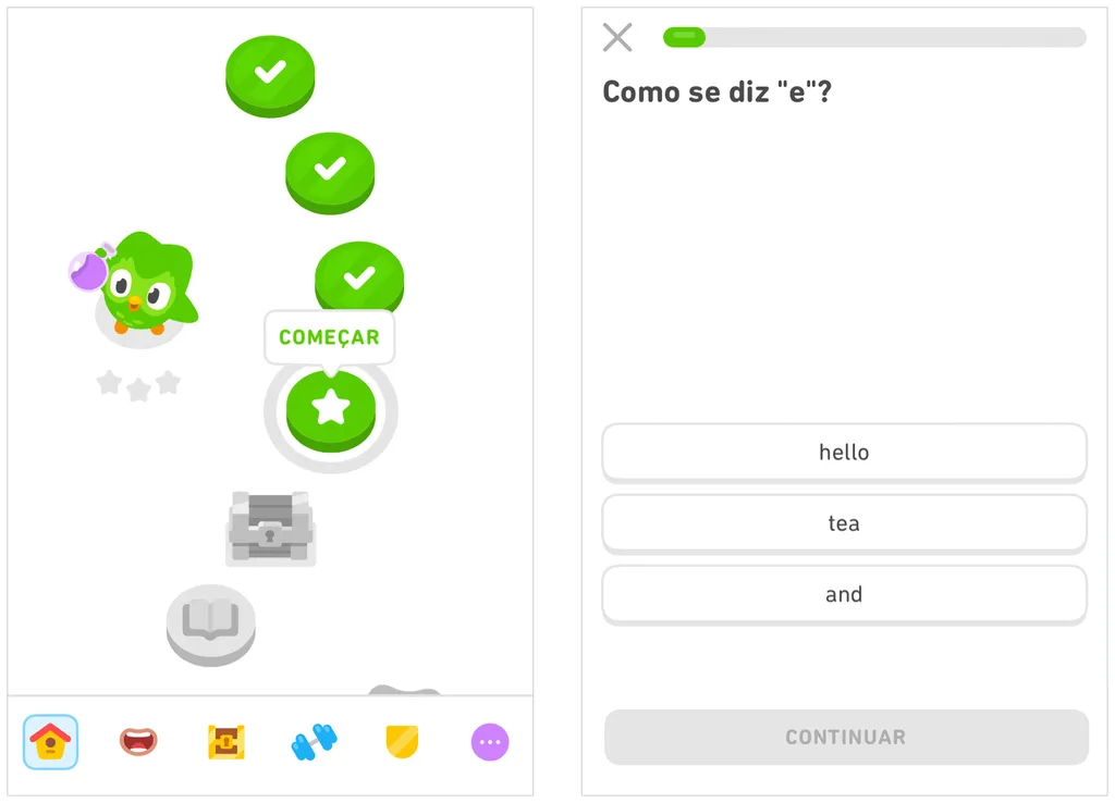 Duolingo incentiva a prática diária para aprender inglês no celular (Imagem: Captura de tela/André Magalhães/Canaltech)