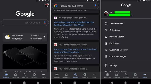 Google traz modo escuro para Discover e Pesquisa no Android