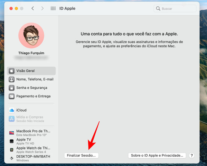 Finalize a sessão do iCloud antes de formatar o Mac (Captura de tela: Thiago Furquim)
