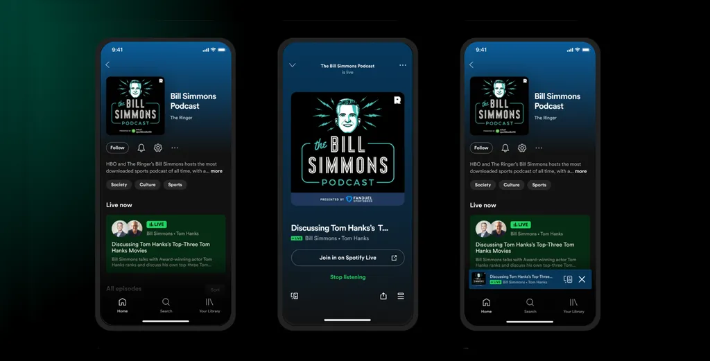 A experiência do Greenroom foi migrada para o app oficial para criar o Spotify Live (Imagem: Reprodução/Spotify)