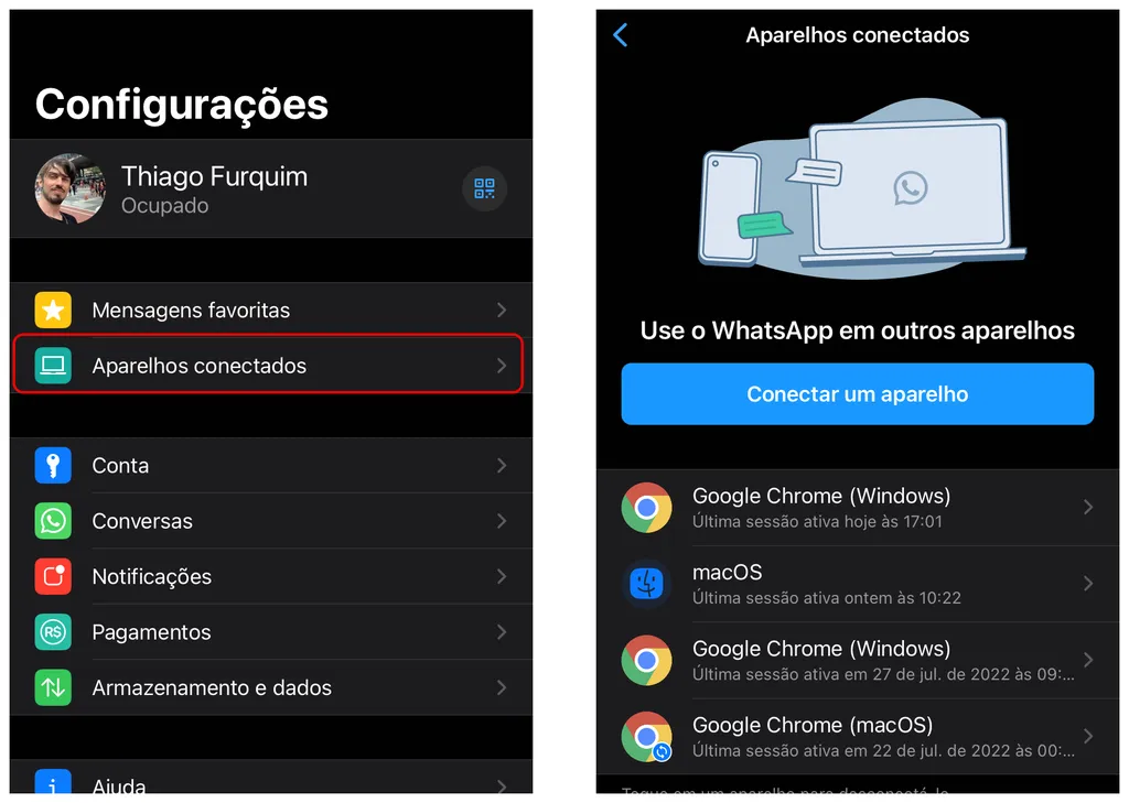 Verifique os dispositivos que possuem acesso ao seu WhatsApp pela versão Web (Captura de tela: Thiago Furquim/Canaltech)