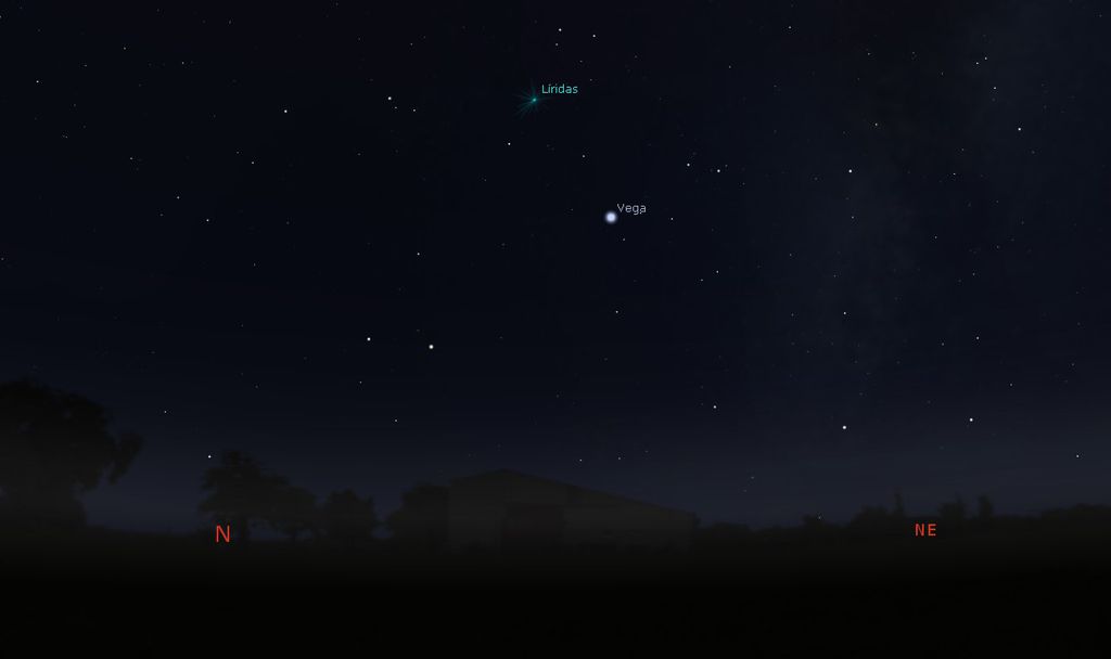 Radiante da chuva de meteoros Líridas a partir da 3h, após a Lua se pôr (Imagem: Captura de Tela/Stellarium)