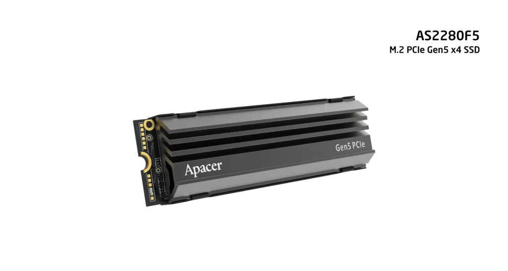 Primeiro SSD para consumidores a utilizar o barramento PCIe 5.0, o Apacer AS2280F5 entrega velocidades de até 13 GB/s (Imagem: Divulgação/Apacer)