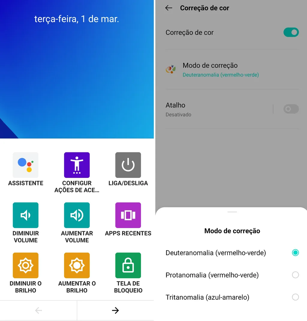 Opções de acessibilidade da Realme UI também são padrões do Android (Imagem: Bruno Bertonzin/Canaltech)