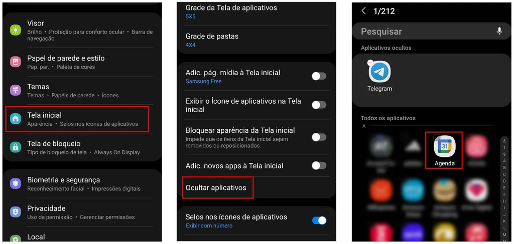 Use o recurso da interface da Samsung para esconder app no Android (Captura de tela: André Magalhães)