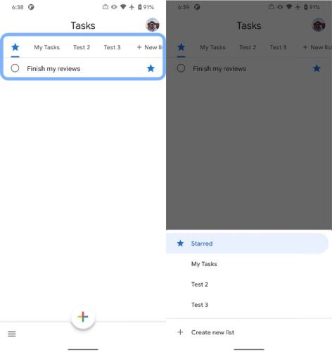 Estrela do Google Tarefas serve para colocar tarefas em destaque em uma aba separada (Imagem: Reprodução/XDA Developers)