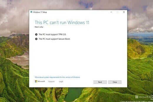 O instalador avisa se o seu PC não puder rodar o Windows 11 (Imagem: XatakaWindows/Twitter)