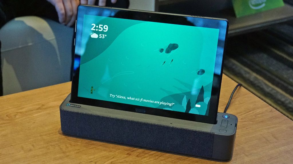 Novo tablet da Lenovo também traz um dock que o transforma em hub para smart homes, graças à sua compatibilidade com a Alexa (Imagem: Reprodução/Review Geek)