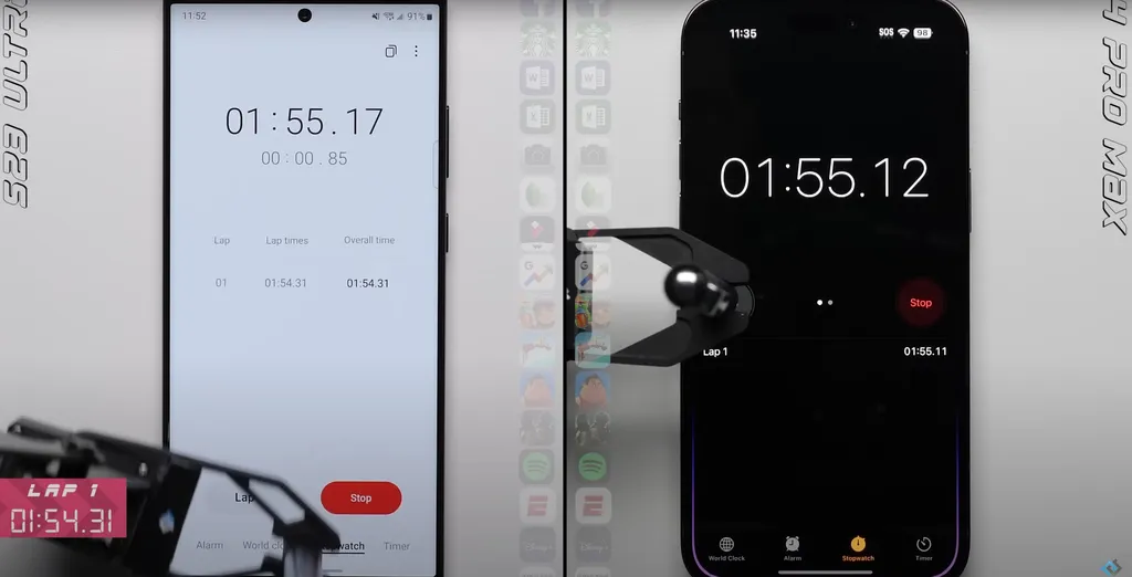 O Samsung Galaxy S23 Ultra é o primeiro celular Android em anos a derrotar um iPhone na primeira volta do teste do PhoneBuff (Imagem: PhoneBuff/YouTube)