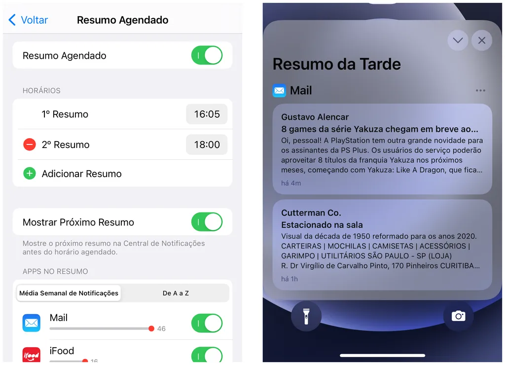 Configure o Resumo Agendado para personalizar as notificações do iOS (Captura de tela: Bruno Salutes/Canaltech)