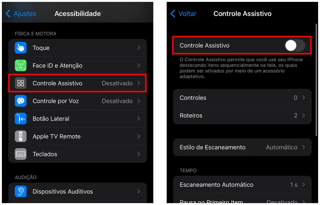 Recursos de acessibilidade permitem desativar sensor de proximidade no iPhone (Captura de tela: Caio Carvalho)