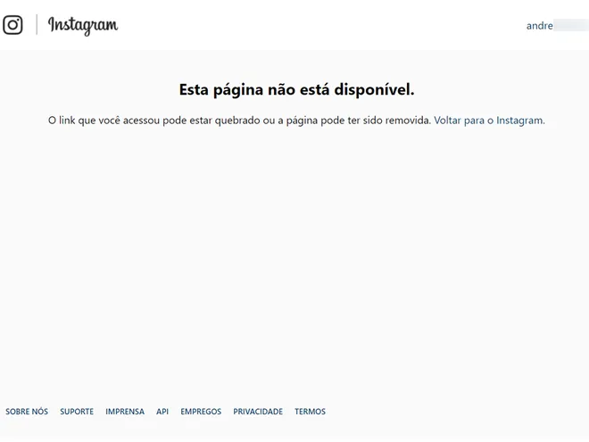 Quando o Instagram exibe essa mensagem, você provavalmente foi bloqueado pela conta (Imagem: Captura de tela/André Magalhães/Canaltech)