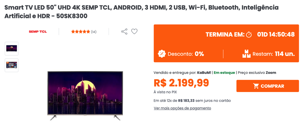 Smart TV LED 50" UHD 4K SEMP TCL, ANDROID, 3 HDMI, 2 USB, Wi-Fi ...