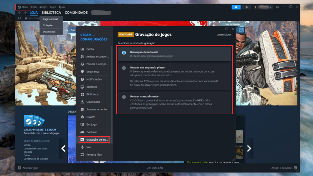 Como gravar jogos na Steam (Imagem: Captura de tela/Bruno De Blasi/Canaltech)