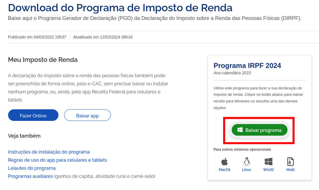 IRPF 2024 Como Baixar E Instalar O Programa No Windows AlternativaPara Com Br